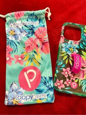Loopy Case Floral Teal Pink Phone Case with Matching Pouch